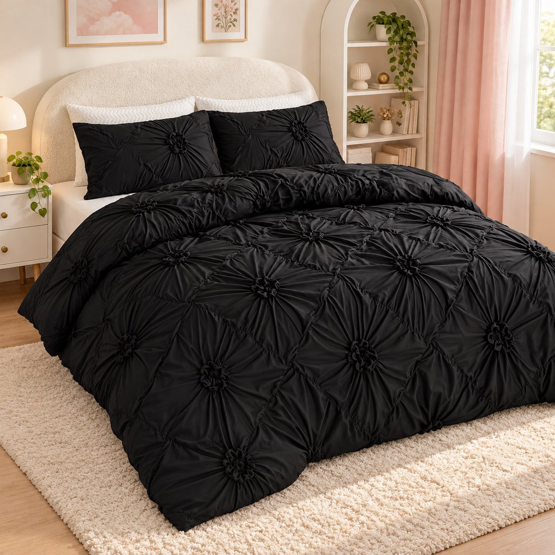 Boho Ruffle Flower Duvet Cover Set Soft Cotton Bedding Twin Full Queen Sizes