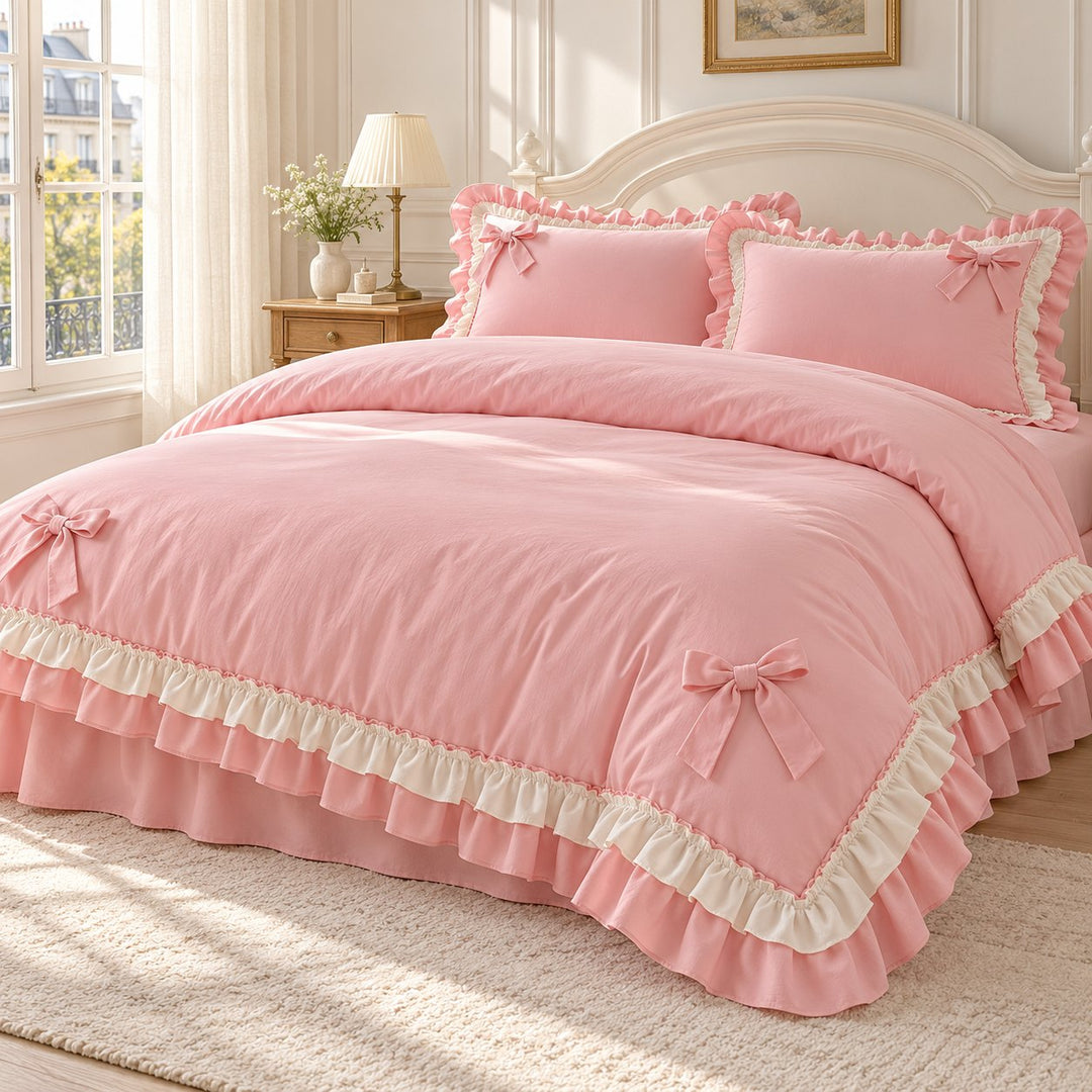 Kawaii Princess Bedding Set Duvet Cover Flat Sheet Pillow Cases Cotton Soft Aesthetic Design