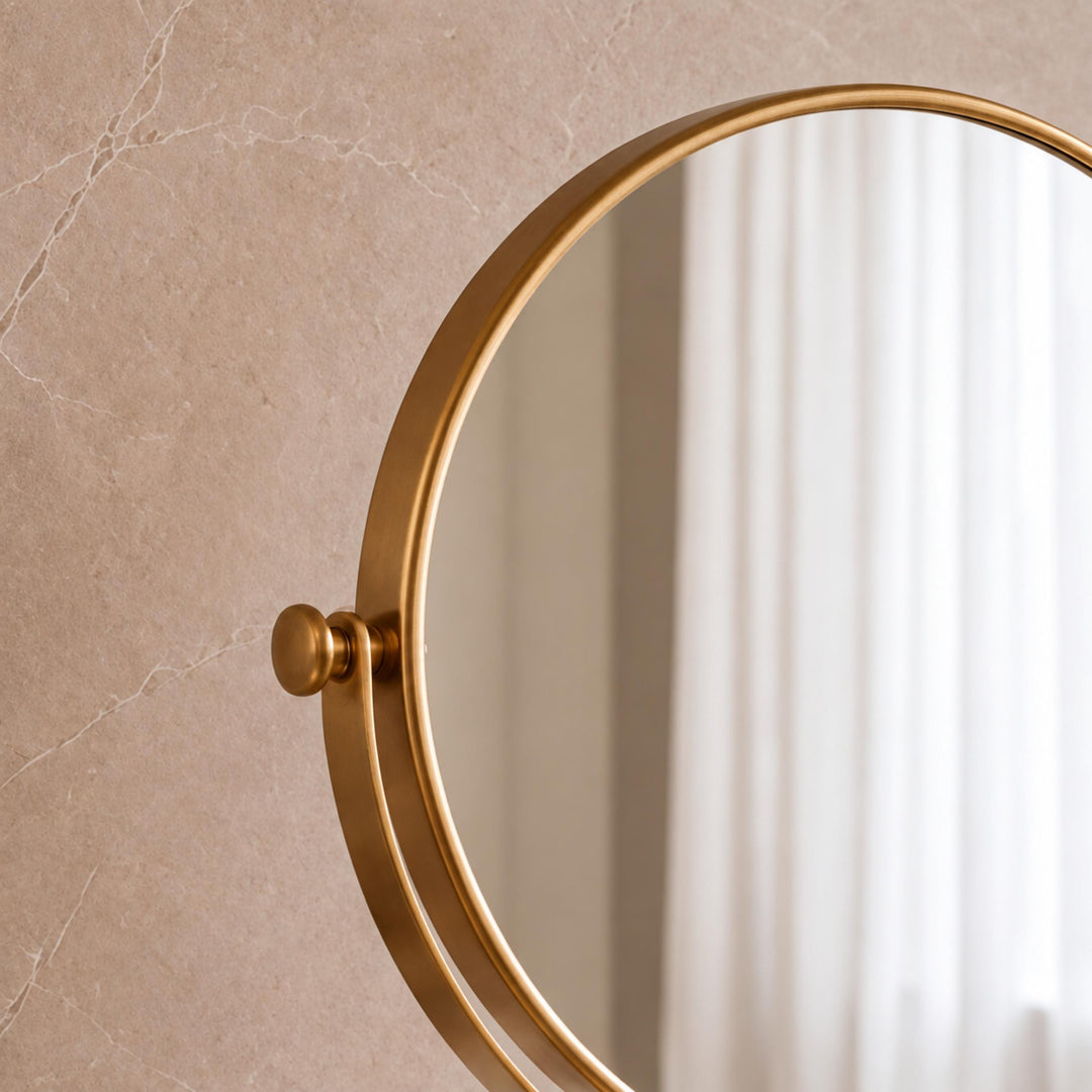Modern Wall Mounted Makeup Mirror Double Sided Stainless Steel with 360° Rotation and Magnifying Feature