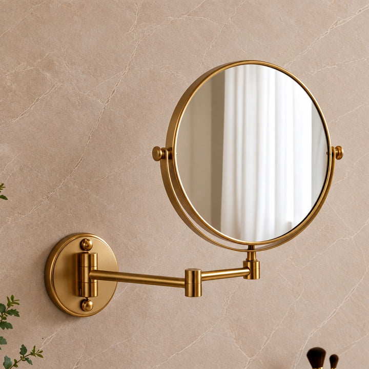 Modern Wall Mounted Makeup Mirror Double Sided Stainless Steel with 360° Rotation and Magnifying Feature