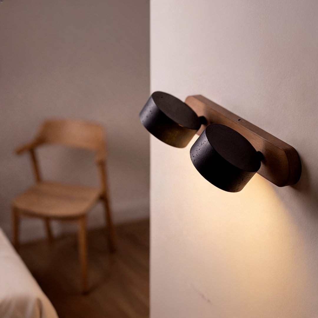 Modern Black Wall Light Sconce with Travertine Accent LED Wall Mounted Fixture