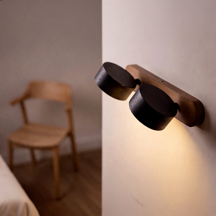 Modern Black Wall Light Sconce with Travertine Accent LED Wall Mounted Fixture