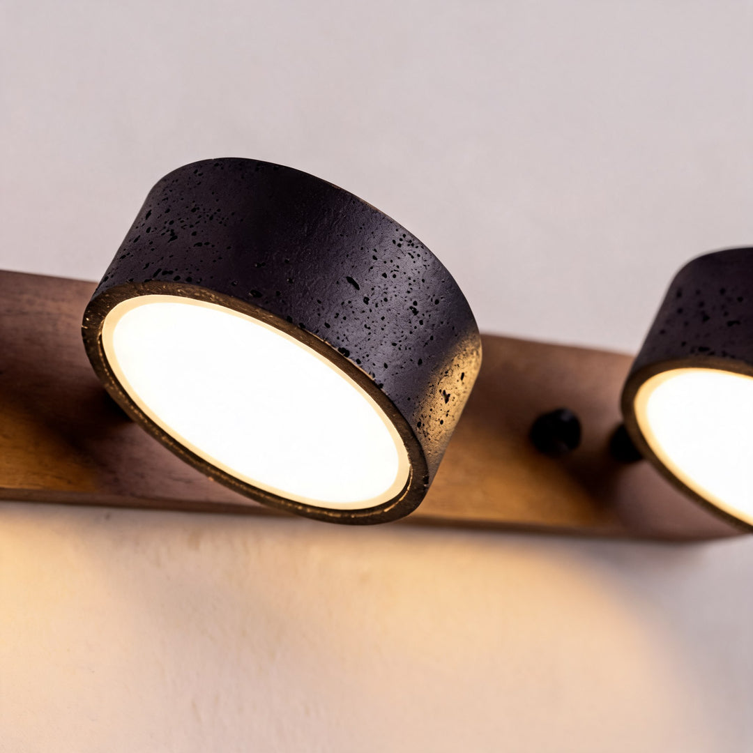 Modern Black Wall Light Sconce with Travertine Accent LED Wall Mounted Fixture