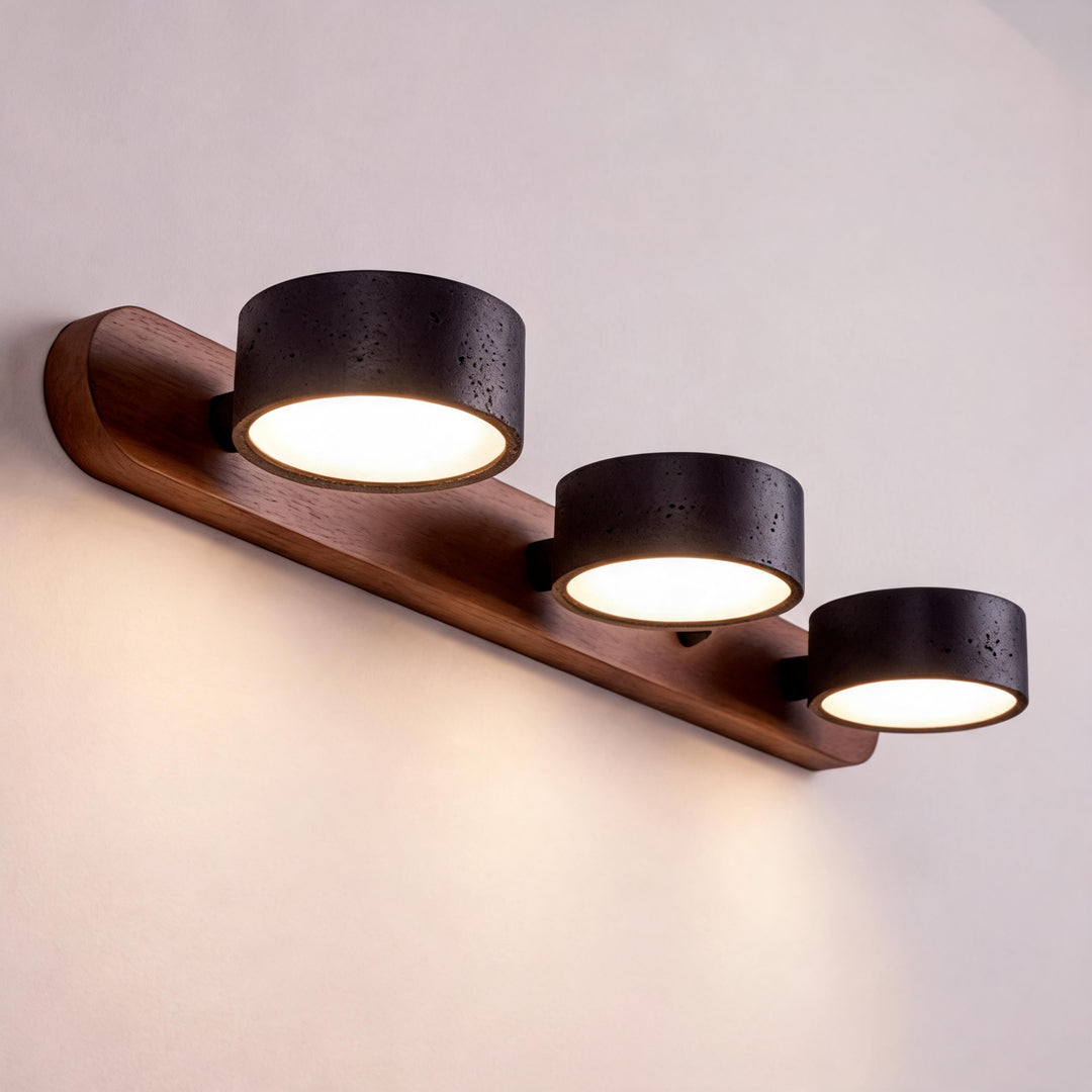 Modern Black Wall Light Sconce with Travertine Accent LED Wall Mounted Fixture
