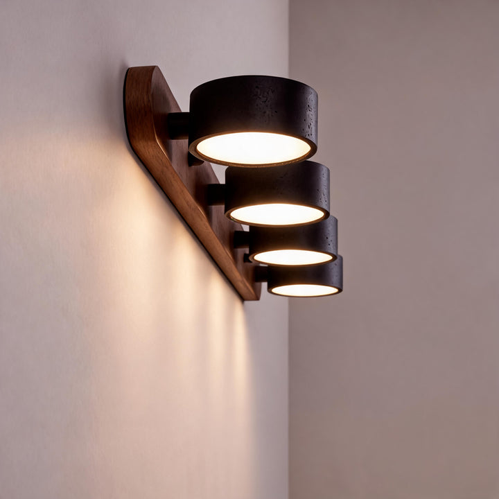 Modern Black Wall Light Sconce with Travertine Accent LED Wall Mounted Fixture