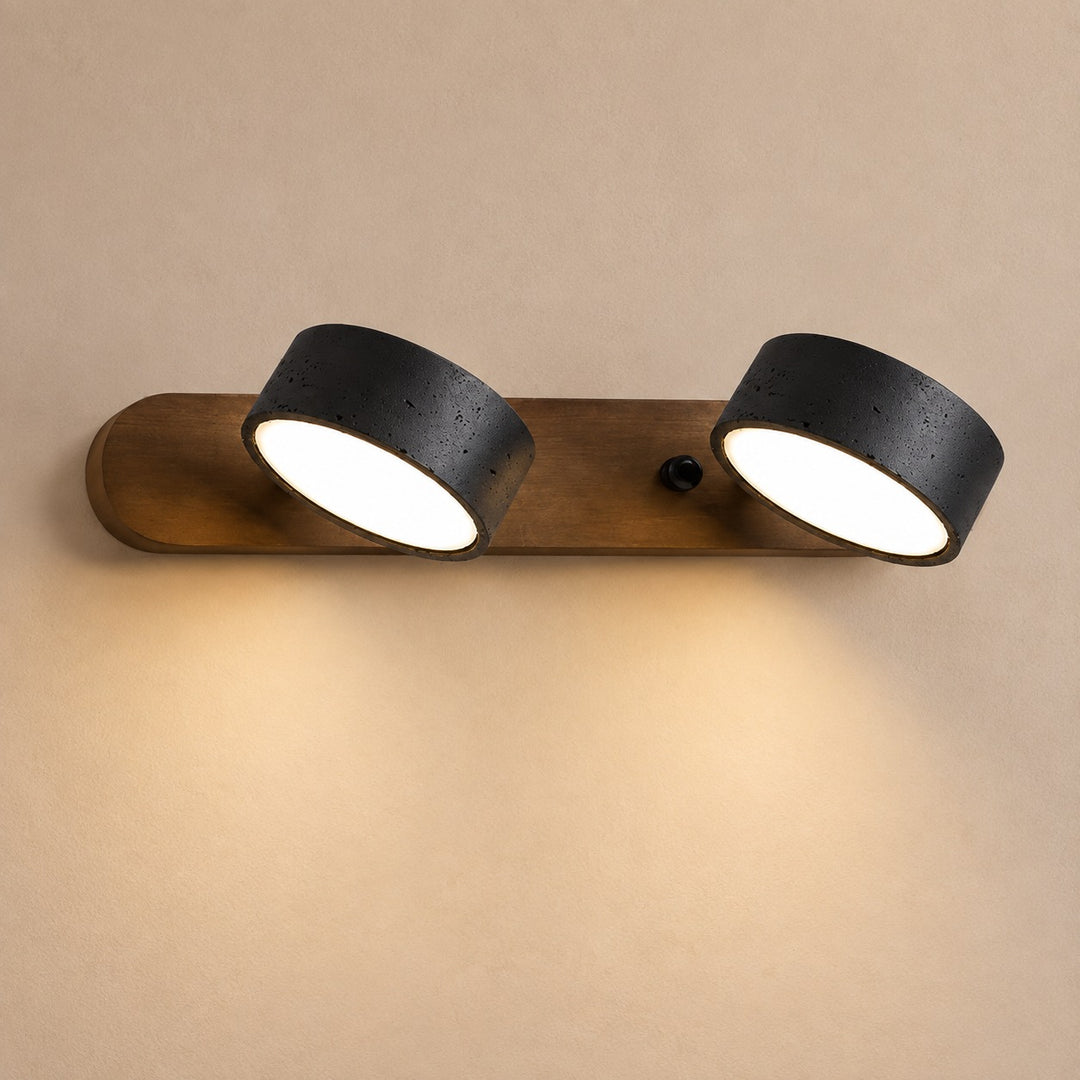 Modern Black Wall Light Sconce with Travertine Accent LED Wall Mounted Fixture