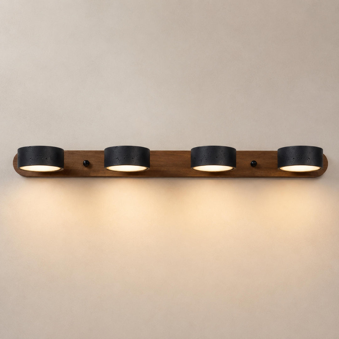 Modern Black Wall Light Sconce with Travertine Accent LED Wall Mounted Fixture
