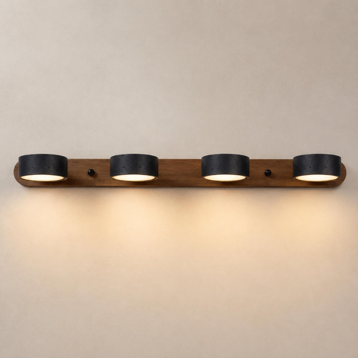 Modern Black Wall Light Sconce with Travertine Accent LED Wall Mounted Fixture