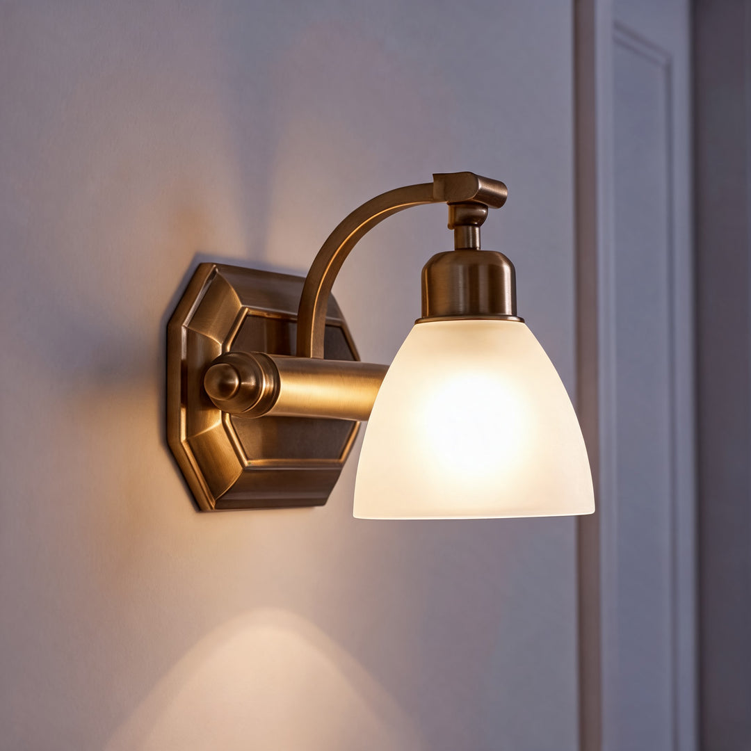 Modern Bathroom Wall Light Sconce with Four Frosted Glass Shades and Gold Finish for Indoor Use
