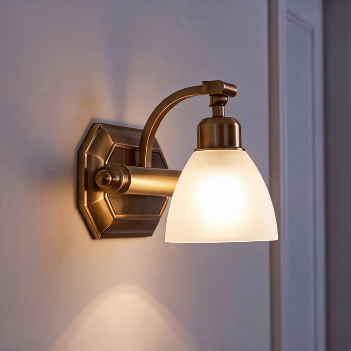 Modern Bathroom Wall Light Sconce with Four Frosted Glass Shades and Gold Finish for Indoor Use