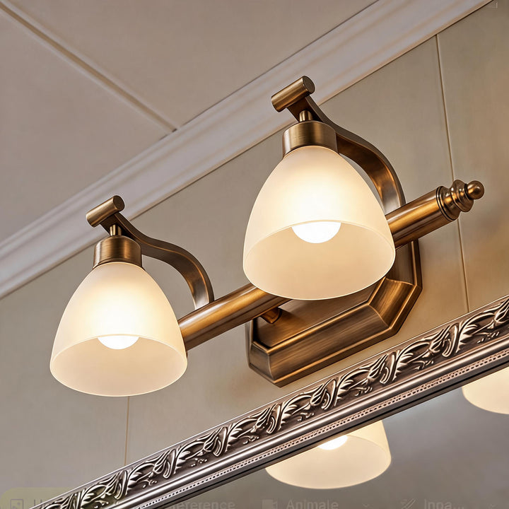 Modern Bathroom Wall Light Sconce with Four Frosted Glass Shades and Gold Finish for Indoor Use