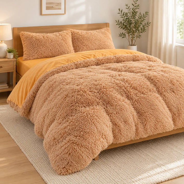 Cozy Plush Bedding Set Soft Duvet Cover Fluffy Pillowcases Fleece Fabric Machine Washable