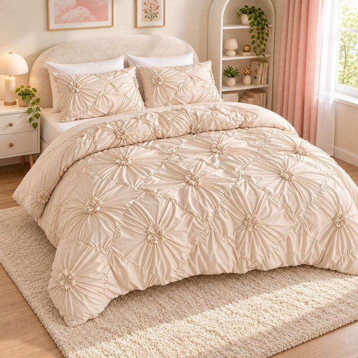 Boho Ruffle Flower Duvet Cover Set Soft Cotton Bedding Twin Full Queen Sizes