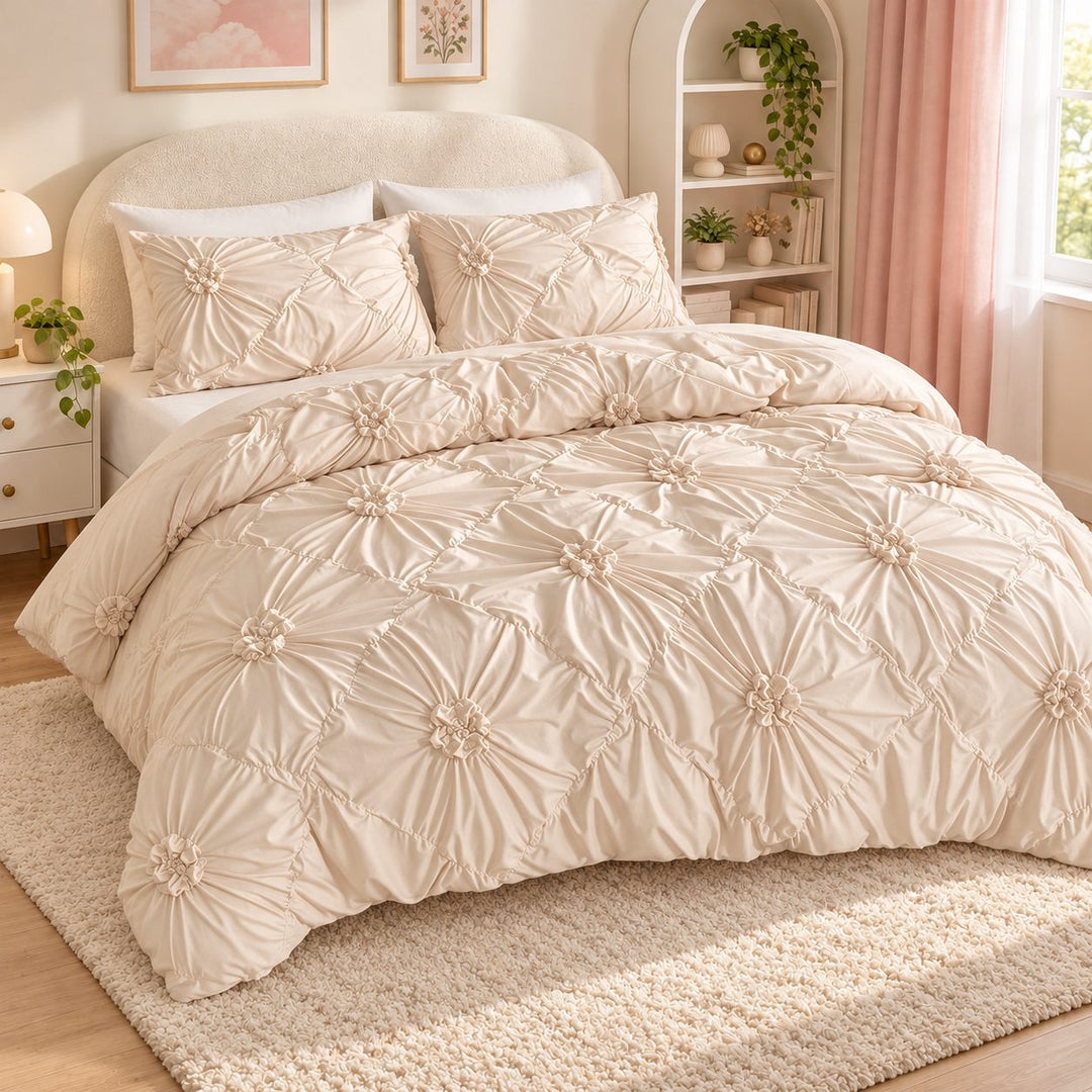 Boho Ruffle Flower Duvet Cover Set Soft Cotton Bedding Twin Full Queen Sizes