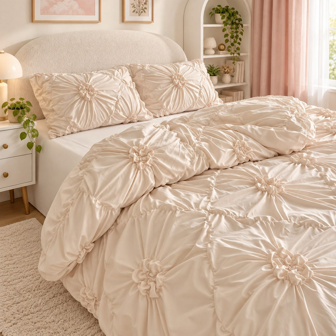 Boho Ruffle Flower Duvet Cover Set Soft Cotton Bedding Twin Full Queen Sizes