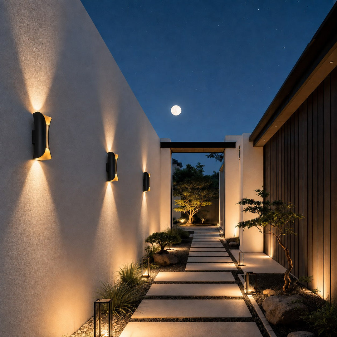 Modern Outdoor Wall Light Aluminum Glass Shade LED Motion Sensor Waterproof Up Down Sconce