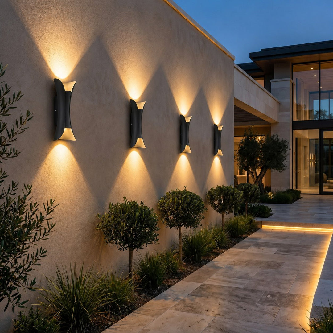 Modern Outdoor Wall Light Aluminum Glass Shade LED Motion Sensor Waterproof Up Down Sconce