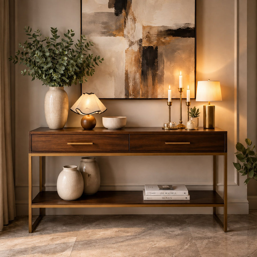 Modern Table Lamp with Adjustable Shade Metal Base LED Compatible for Home Office Lighting in the console