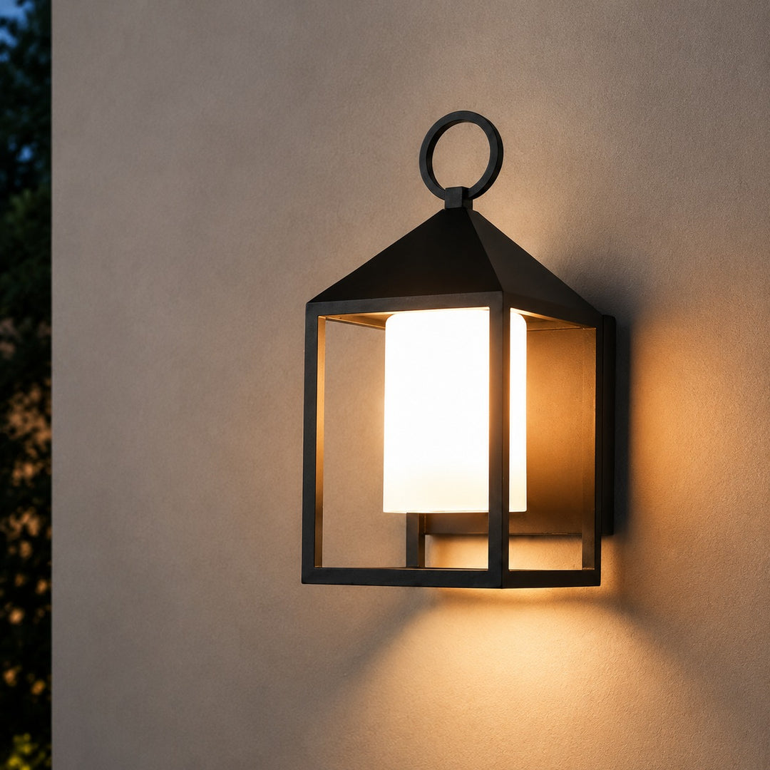 Modern Rustic Outdoor Wall Light Rectangular Lantern Die-Cast Aluminum LED 3000K Waterproof Sconce