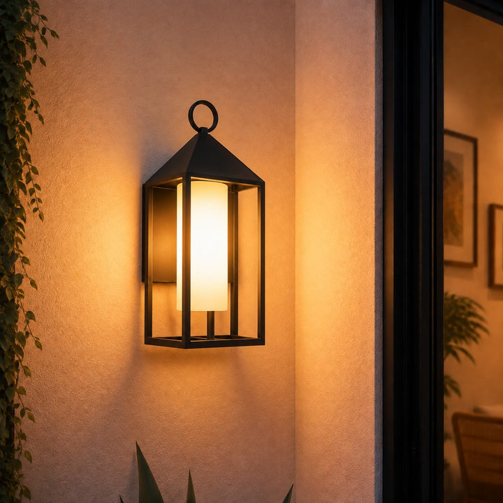 Modern Rustic Outdoor Wall Light Rectangular Lantern Die-Cast Aluminum LED 3000K Waterproof Sconce