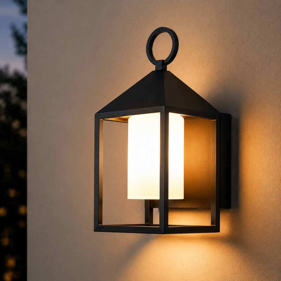 Modern Rustic Outdoor Wall Light Rectangular Lantern Die-Cast Aluminum LED 3000K Waterproof Sconce