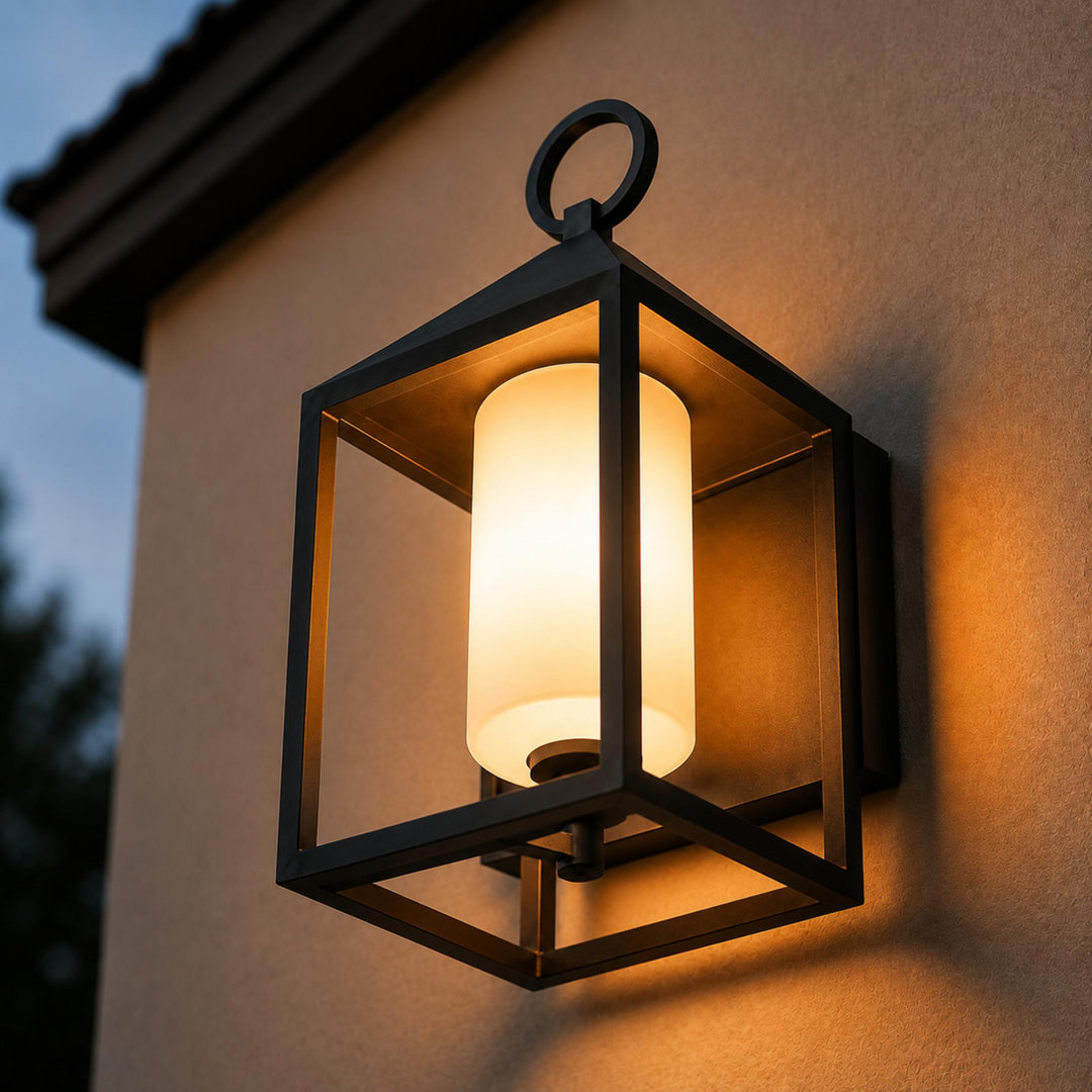 Modern Rustic Outdoor Wall Light Rectangular Lantern Die-Cast Aluminum LED 3000K Waterproof Sconce