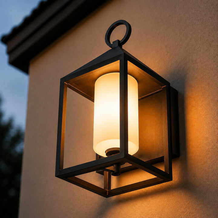 Modern Rustic Outdoor Wall Light Rectangular Lantern Die-Cast Aluminum LED 3000K Waterproof Sconce