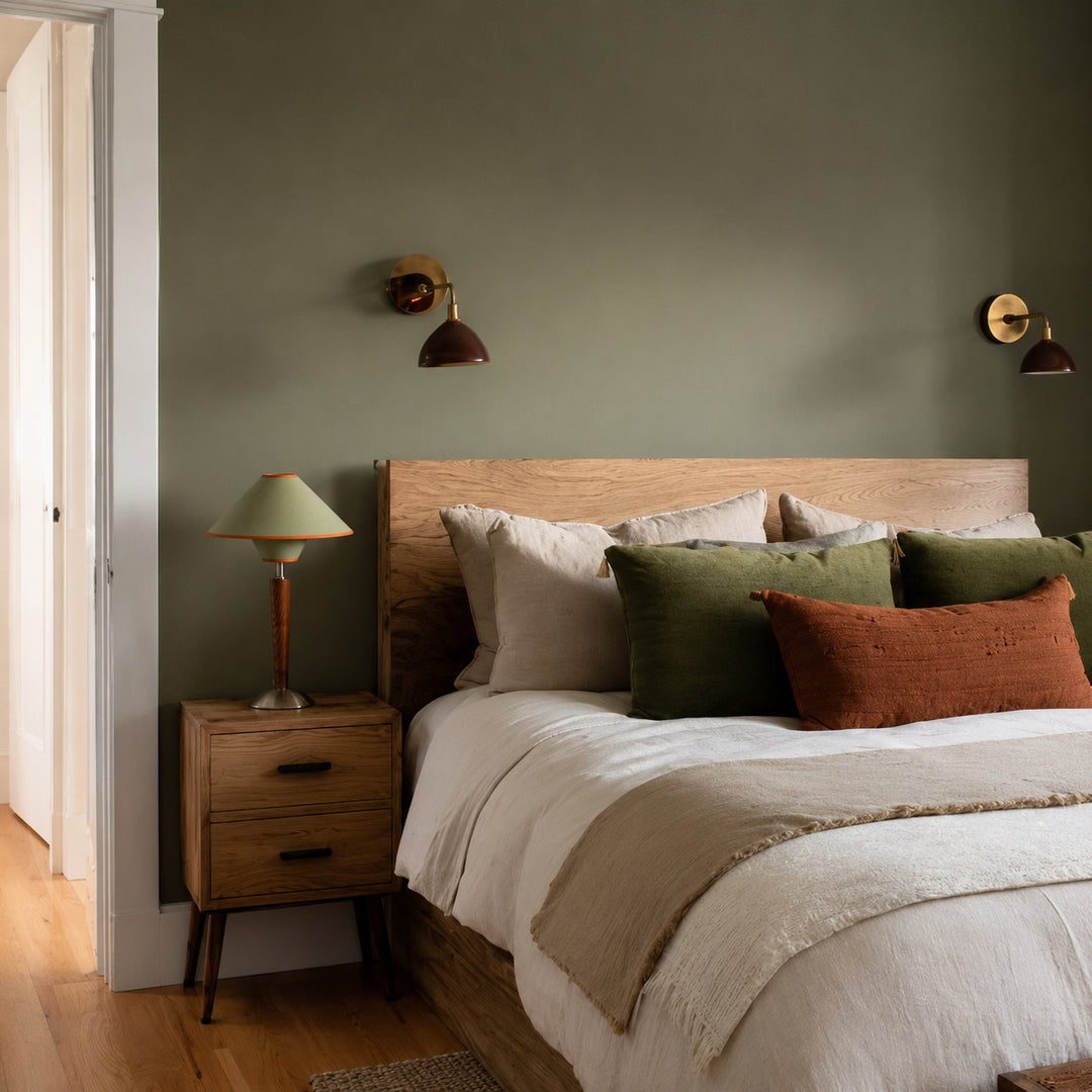 Modern Table Lamp with Wooden Base and Fabric Shade for Bedroom or Office Use LED Compatible