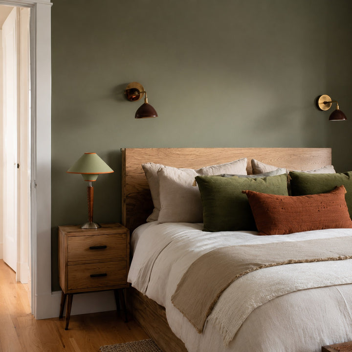 Modern Table Lamp with Wooden Base and Fabric Shade for Bedroom or Office Use LED Compatible