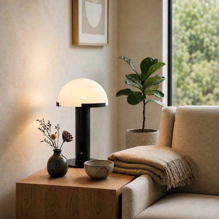 Modern Alabaster Table Lamp with Bronze Base Inline On/Off Switch for Bedroom or Living Room Use