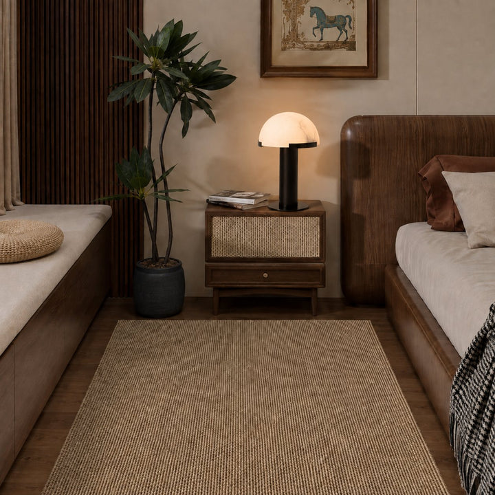 Modern Alabaster Table Lamp with Bronze Base Inline On/Off Switch for Bedroom or Living Room Use