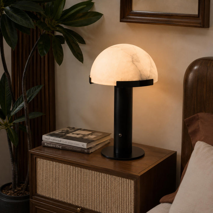 Modern Alabaster Table Lamp with Bronze Base Inline On/Off Switch for Bedroom or Living Room Use