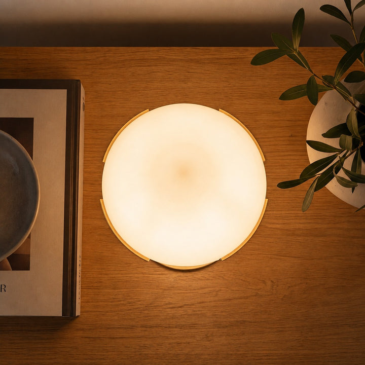 Modern Alabaster Table Lamp with Bronze Base Inline On/Off Switch for Bedroom or Living Room Use