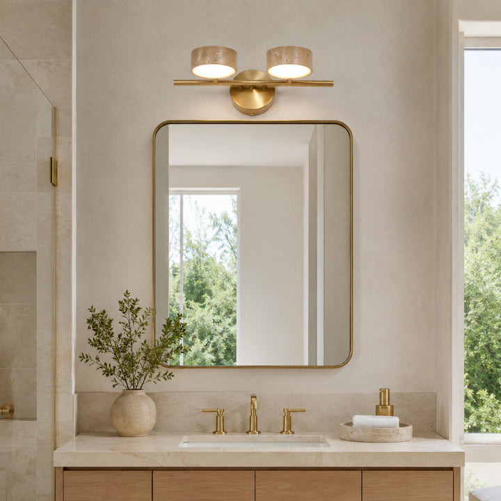 Modern Bathroom Vanity Light Wall Mounted with Travertine Shades and Dimmable LED Illumination