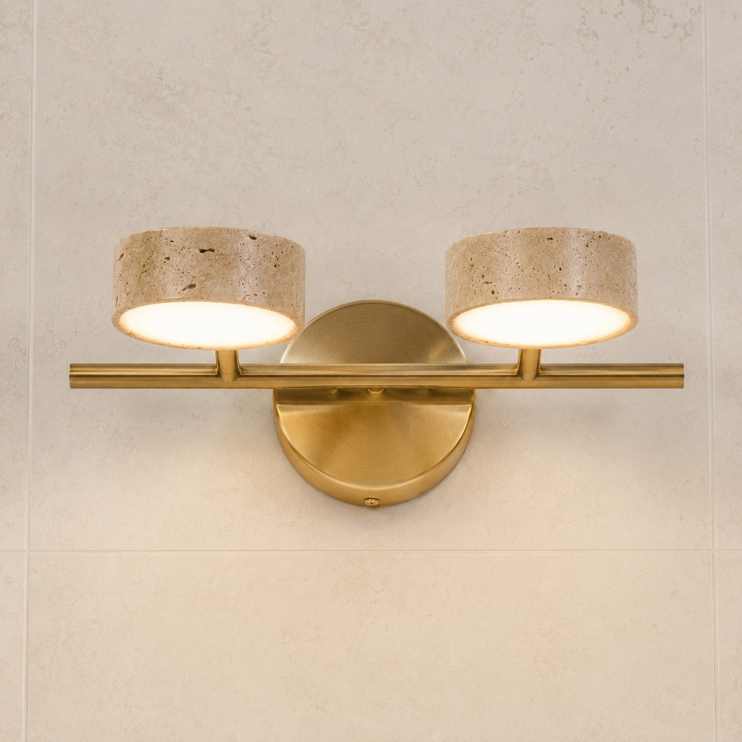 Modern Bathroom Vanity Light Wall Mounted with Travertine Shades and Dimmable LED Illumination