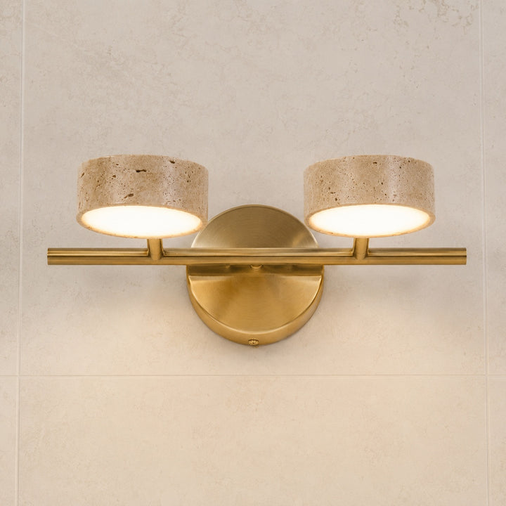 Modern Bathroom Vanity Light Wall Mounted with Travertine Shades and Dimmable LED Illumination