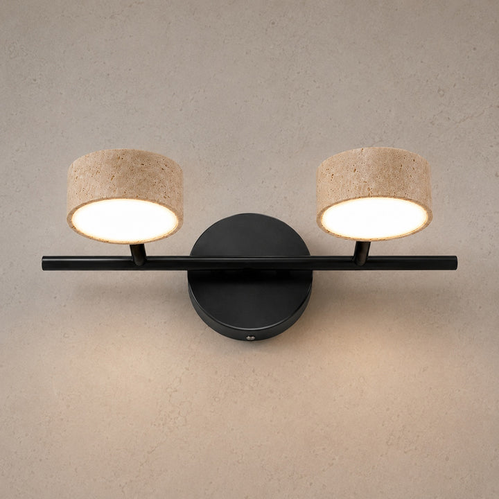 Modern Bathroom Vanity Light Wall Mounted with Travertine Shades and Dimmable LED Illumination