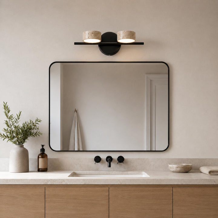 Modern Bathroom Vanity Light Wall Mounted with Travertine Shades and Dimmable LED Illumination