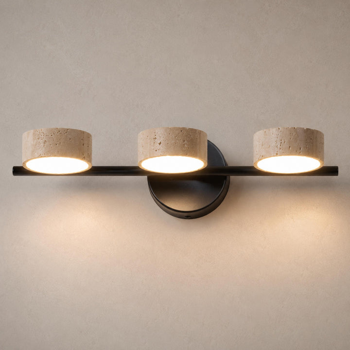 Modern Bathroom Vanity Light Wall Mounted with Travertine Shades and Dimmable LED Illumination