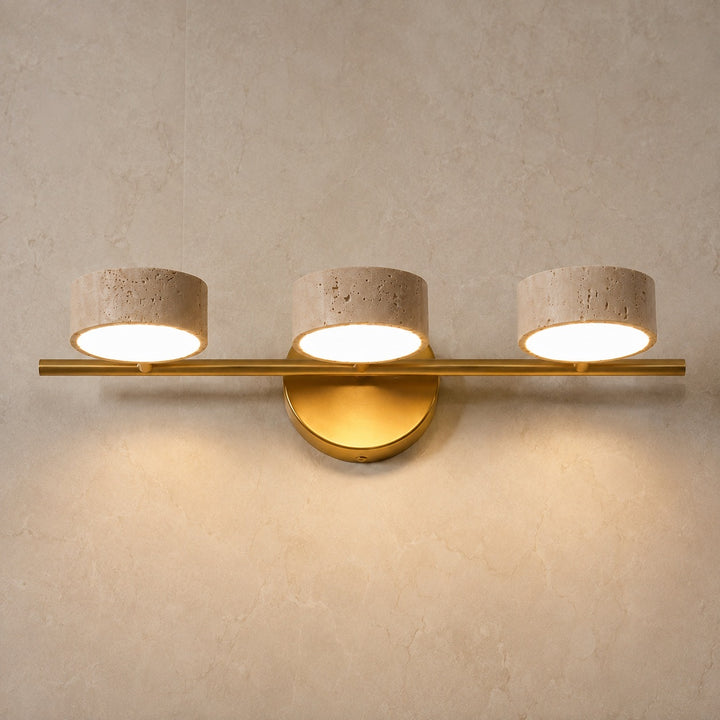 Modern Bathroom Vanity Light Wall Mounted with Travertine Shades and Dimmable LED Illumination