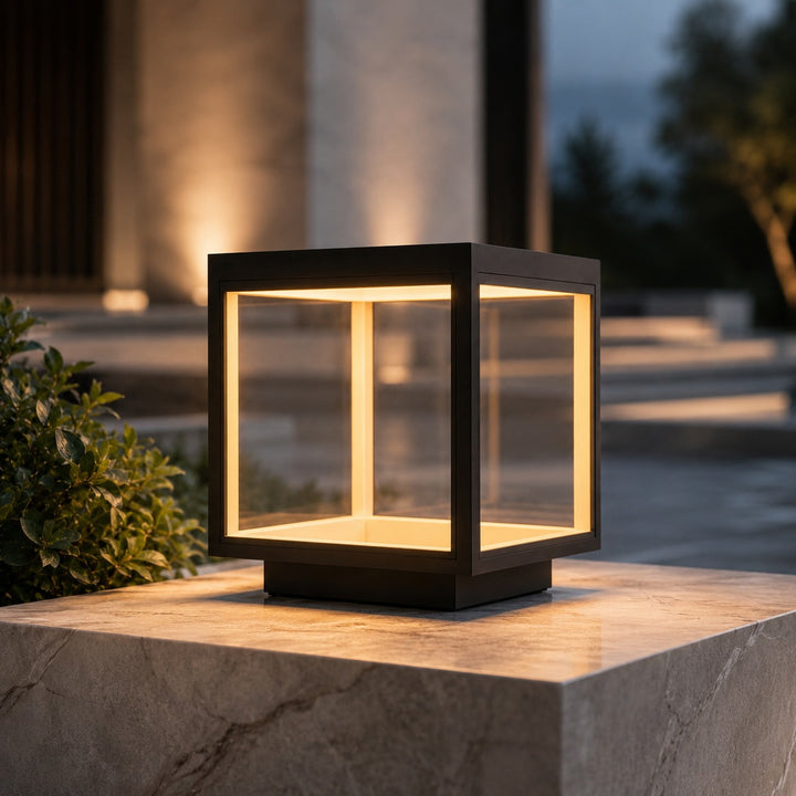 Solar Outdoor Lighting Modern Pillar Light Post Mounted Stainless Steel Acrylic LED 3000K