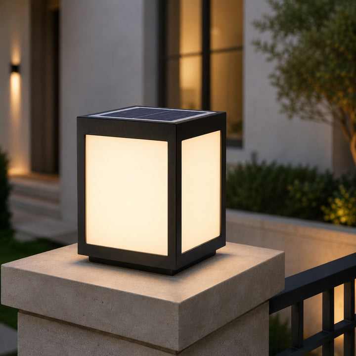 Solar Outdoor Wall Light Modern Square Stainless Steel LED Fixture with Dual Power Options