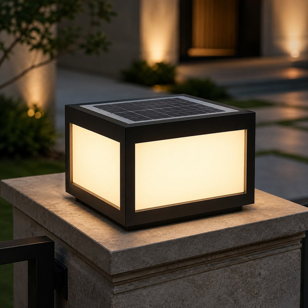 Solar Outdoor Wall Light Modern Square Stainless Steel LED Fixture with Dual Power Options