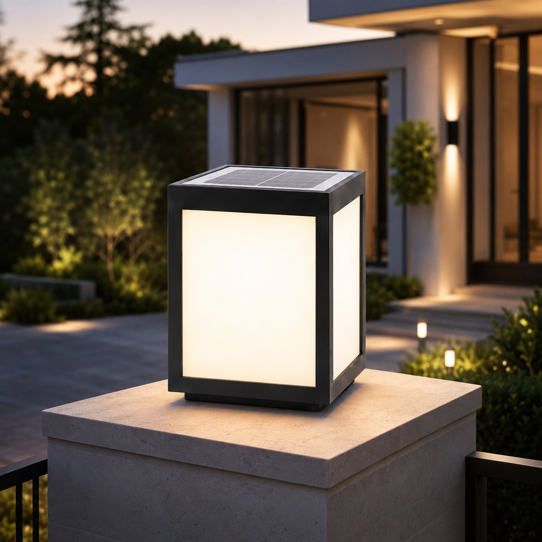 Solar Outdoor Wall Light Modern Square Stainless Steel LED Fixture with Dual Power Options