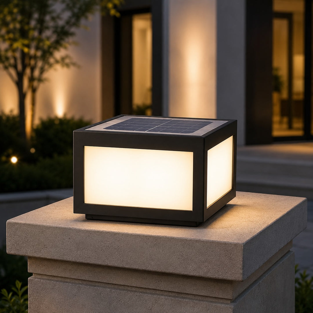 Solar Outdoor Wall Light Modern Square Stainless Steel LED Fixture with Dual Power Options