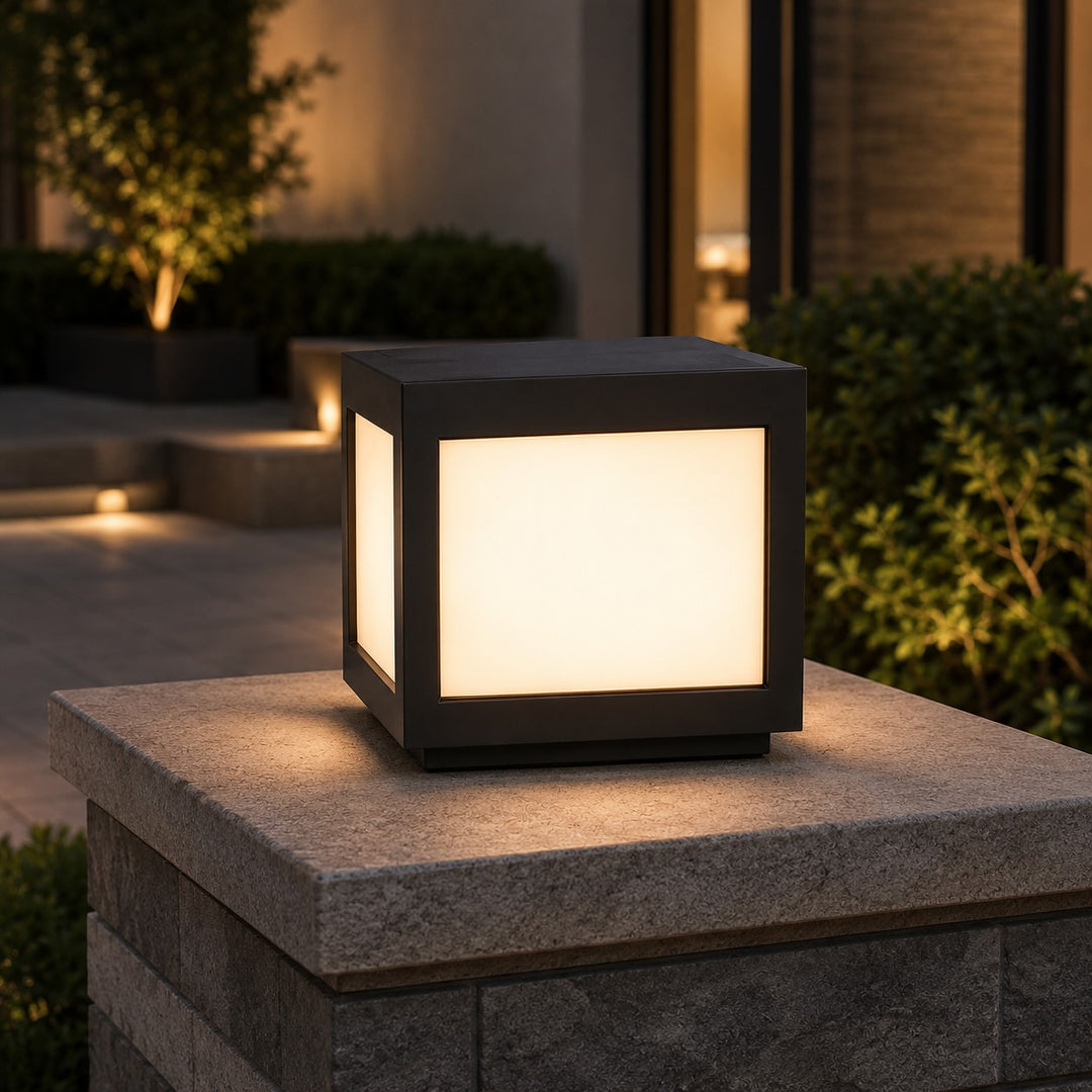 Solar Outdoor Wall Light Modern Square Stainless Steel LED Fixture with Dual Power Options