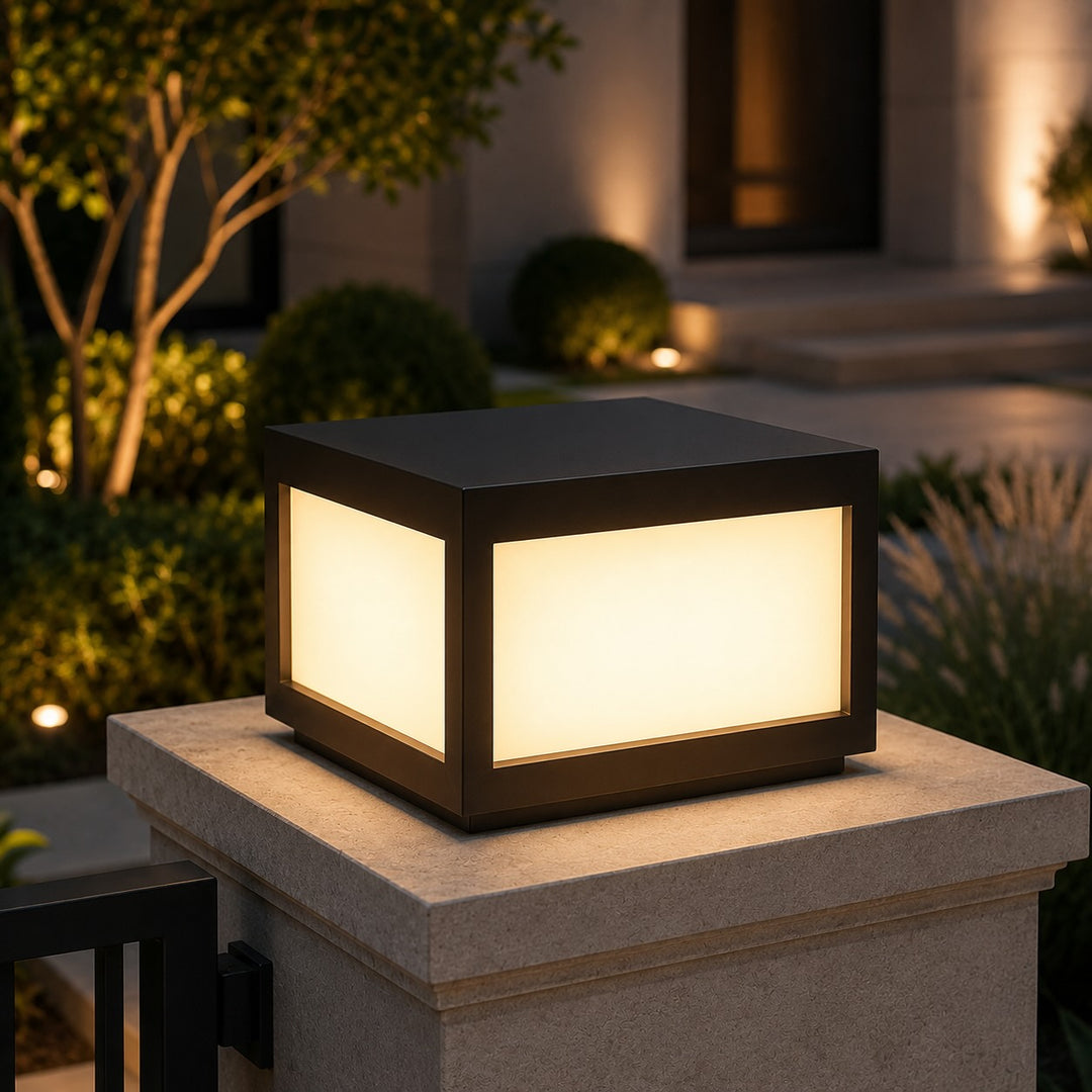 Solar Outdoor Wall Light Modern Square Stainless Steel LED Fixture with Dual Power Options