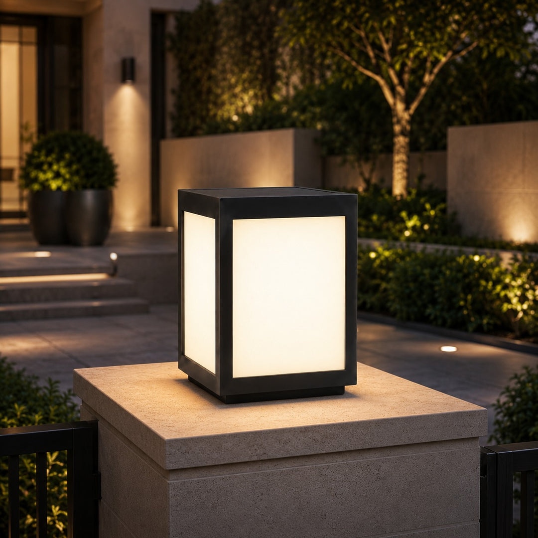 Solar Outdoor Wall Light Modern Square Stainless Steel LED Fixture with Dual Power Options