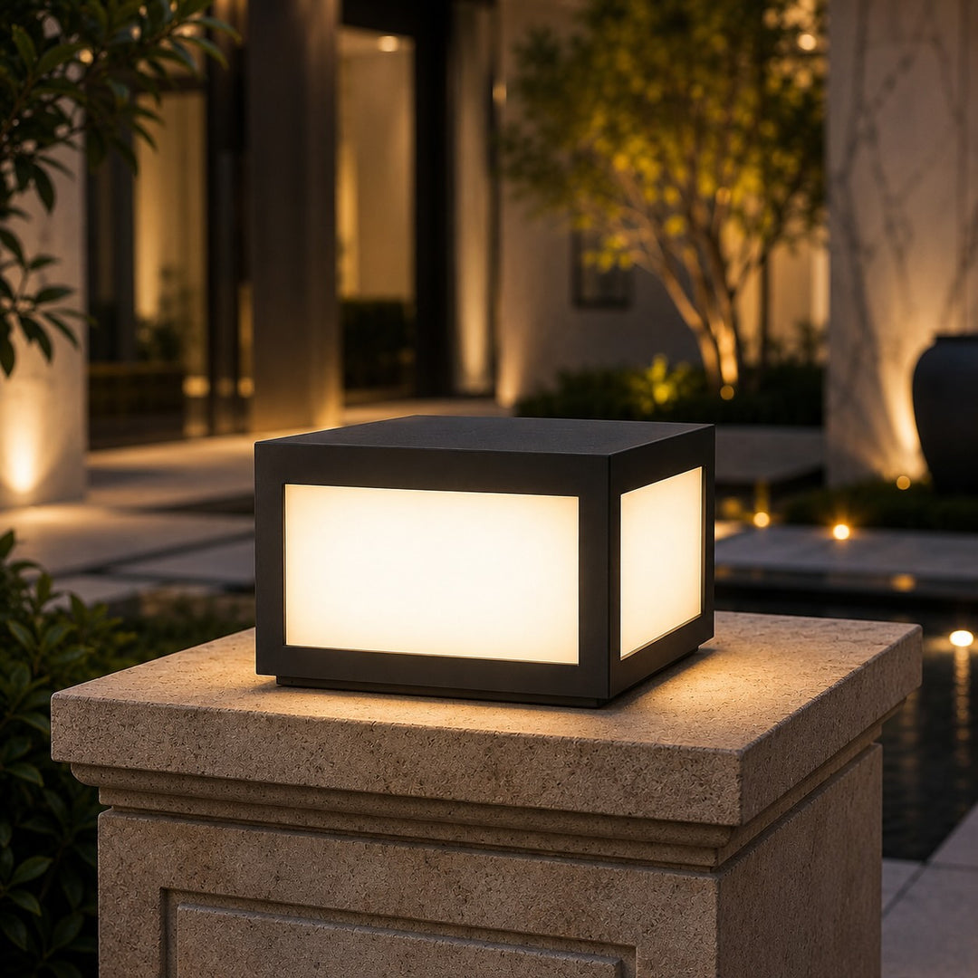 Solar Outdoor Wall Light Modern Square Stainless Steel LED Fixture with Dual Power Options