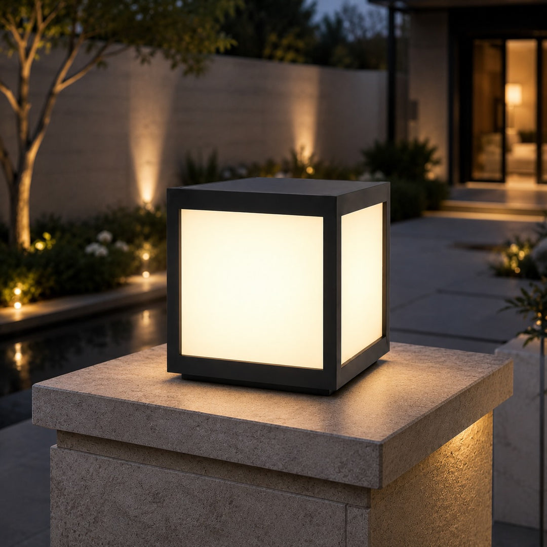 Solar Outdoor Wall Light Modern Square Stainless Steel LED Fixture with Dual Power Options